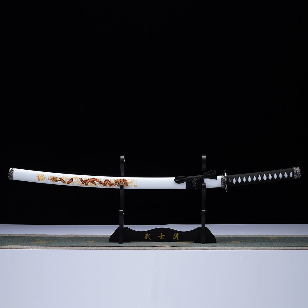 3Pcs White Samurai Sword Set with Stand