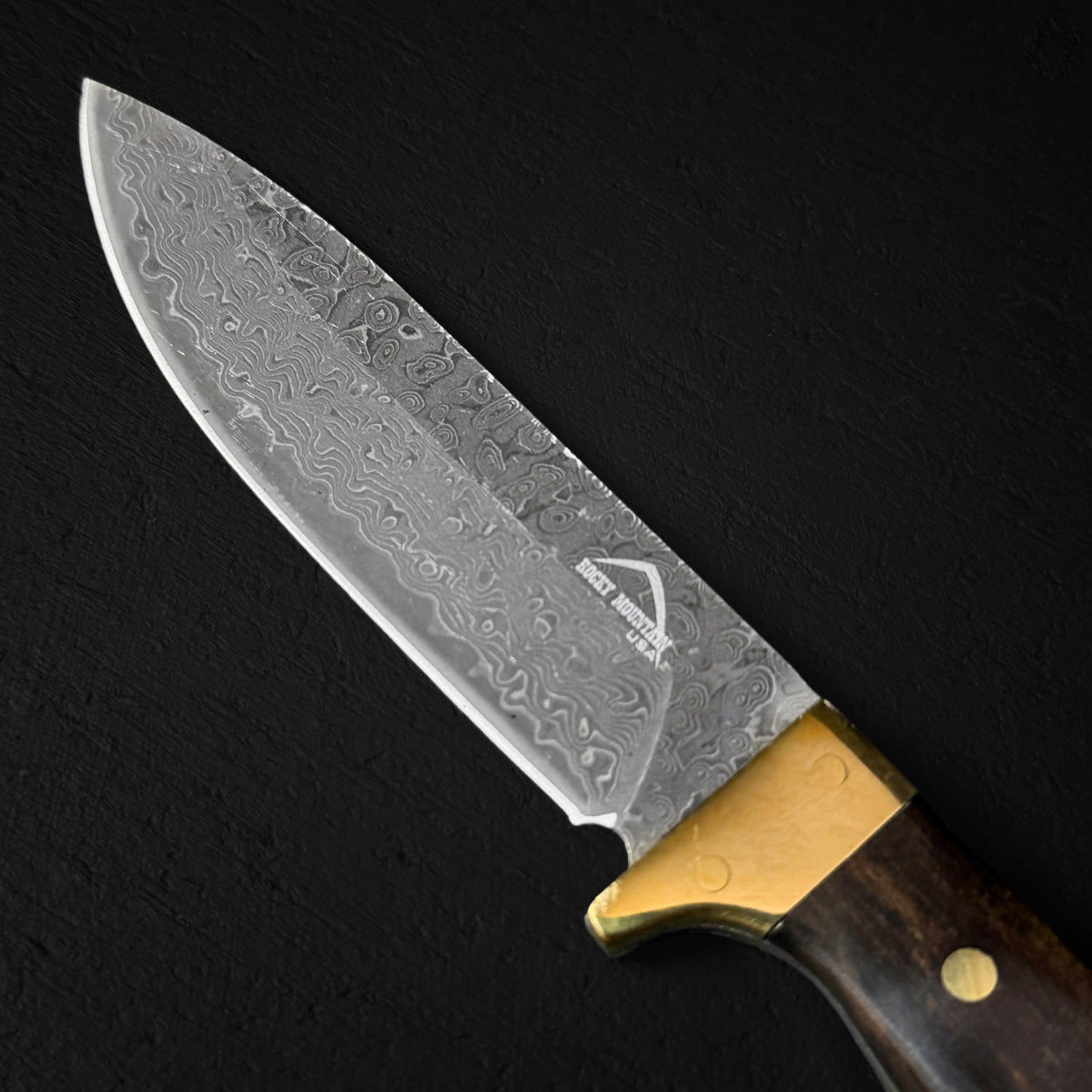 Rocky Mountain Damascus Hunting Knife - Brown Wood | KCM633WD