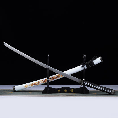 3Pcs White Samurai Sword Set with Stand