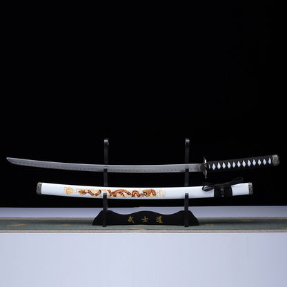 3Pcs White Samurai Sword Set with Stand
