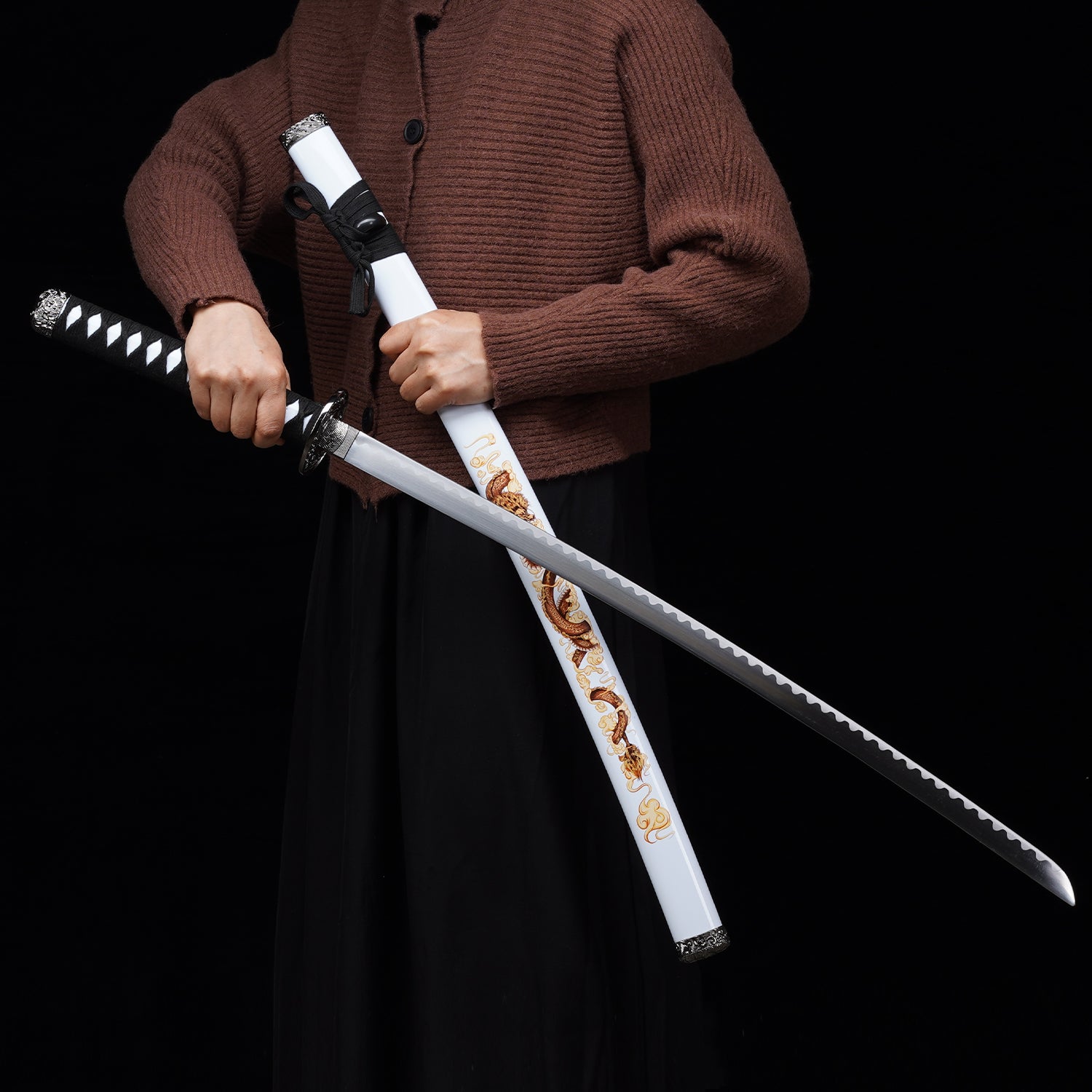 3Pcs White Samurai Sword Set with Stand