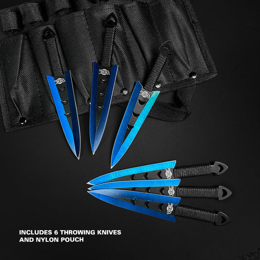 Falcon 6 PC 6" Overall Arrow Head Blue Throwing Knife Set