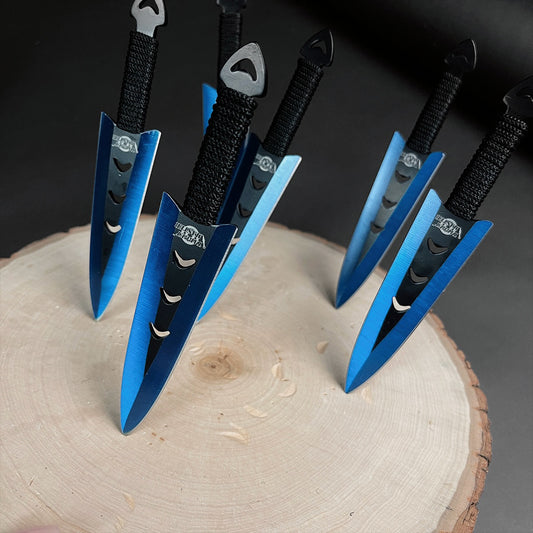 Falcon 6 PC 6" Overall Arrow Head Blue Throwing Knife Set