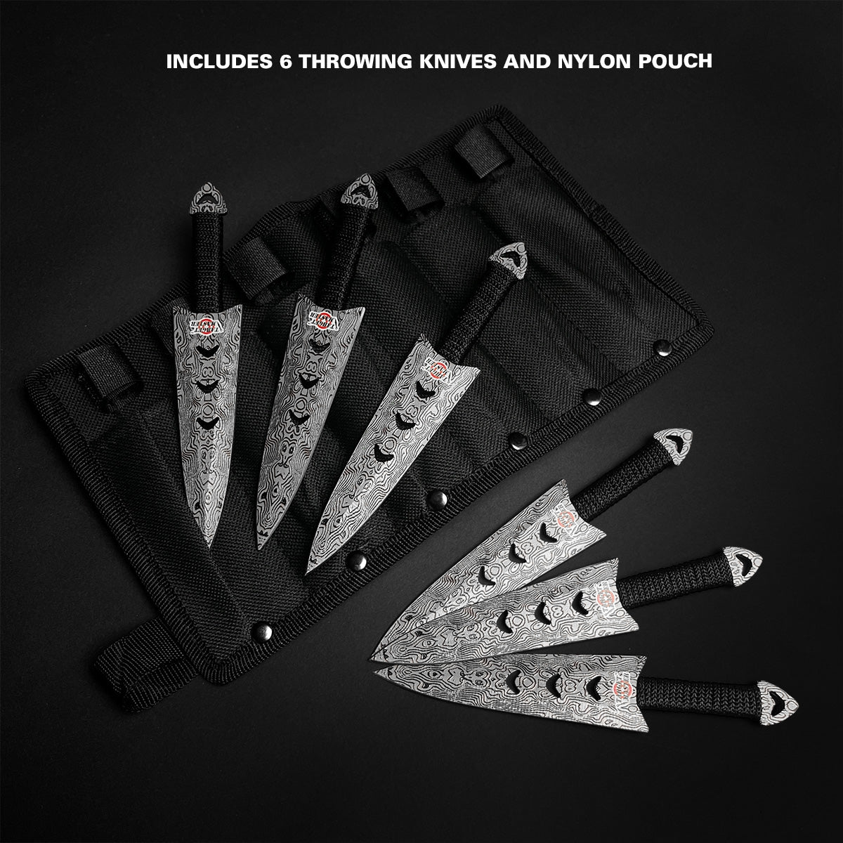 Target Master 6 PC 6" Overall Arrow Head Damascus Throwing Knife Set