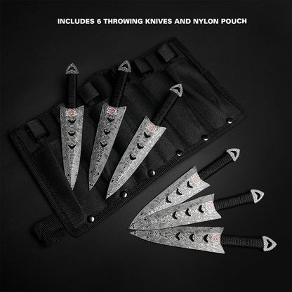Target Master 6 PC 6" Overall Arrow Head Damascus Throwing Knife Set