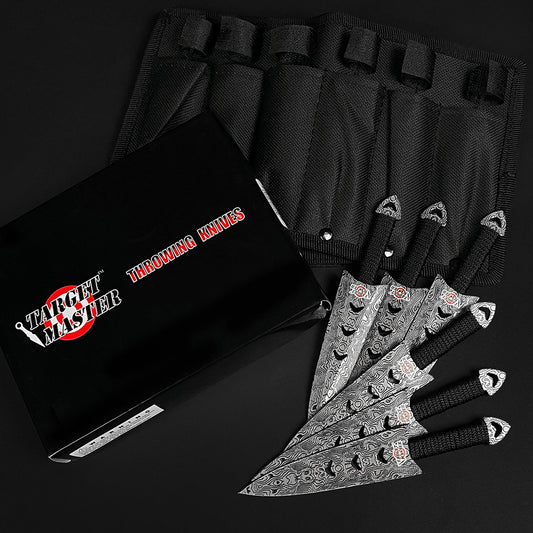 Falcon 6 PC 6" Overall Arrow Head Damascus Throwing Knife Set
