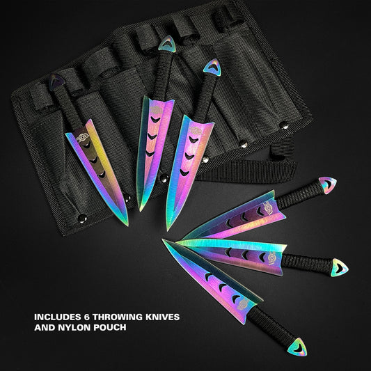 Falcon 6 PC 6" Overall Arrow Head Rainbow Throwing Knife Set