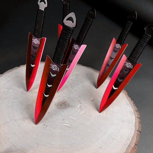 Falcon 6 PC 6" Overall Arrow Head Red Throwing Knife Set