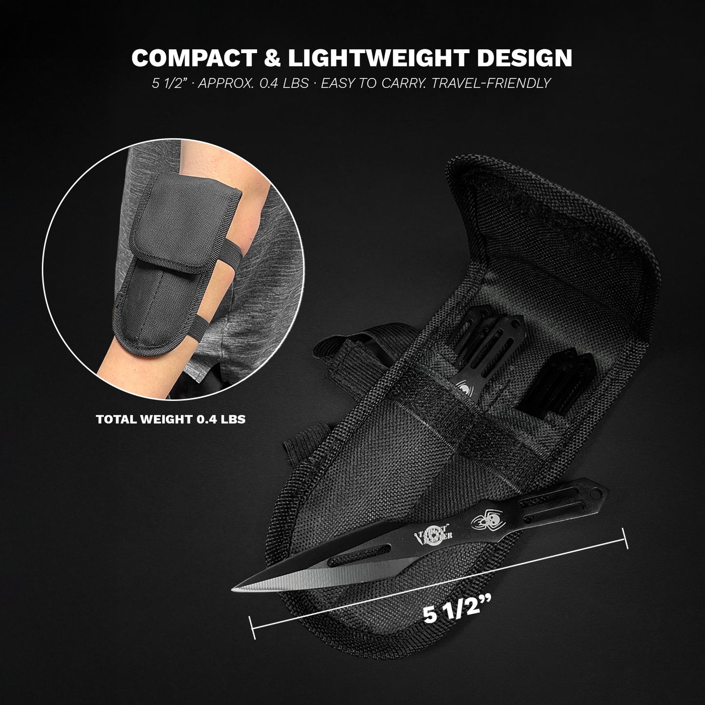 6 Piece Set Throwing Knife Black Blade & Handle w Spider