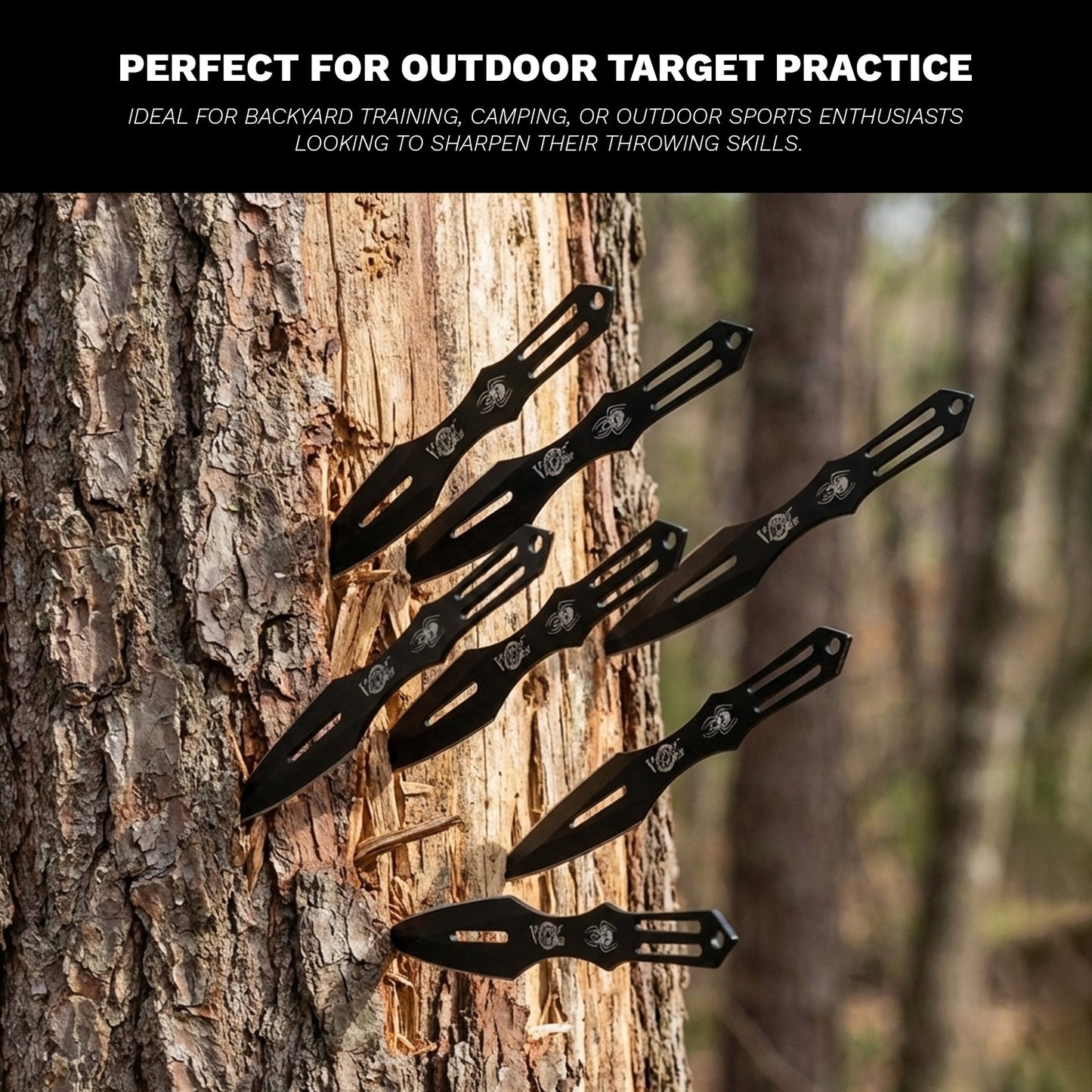 6 Piece Set Throwing Knife Black Blade & Handle w Spider