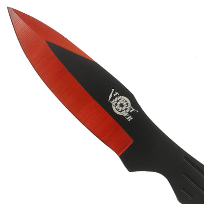 Target Master 3 Pcs Red Throwing Knife Set 8" Overall Length W/ Nylon Sheath