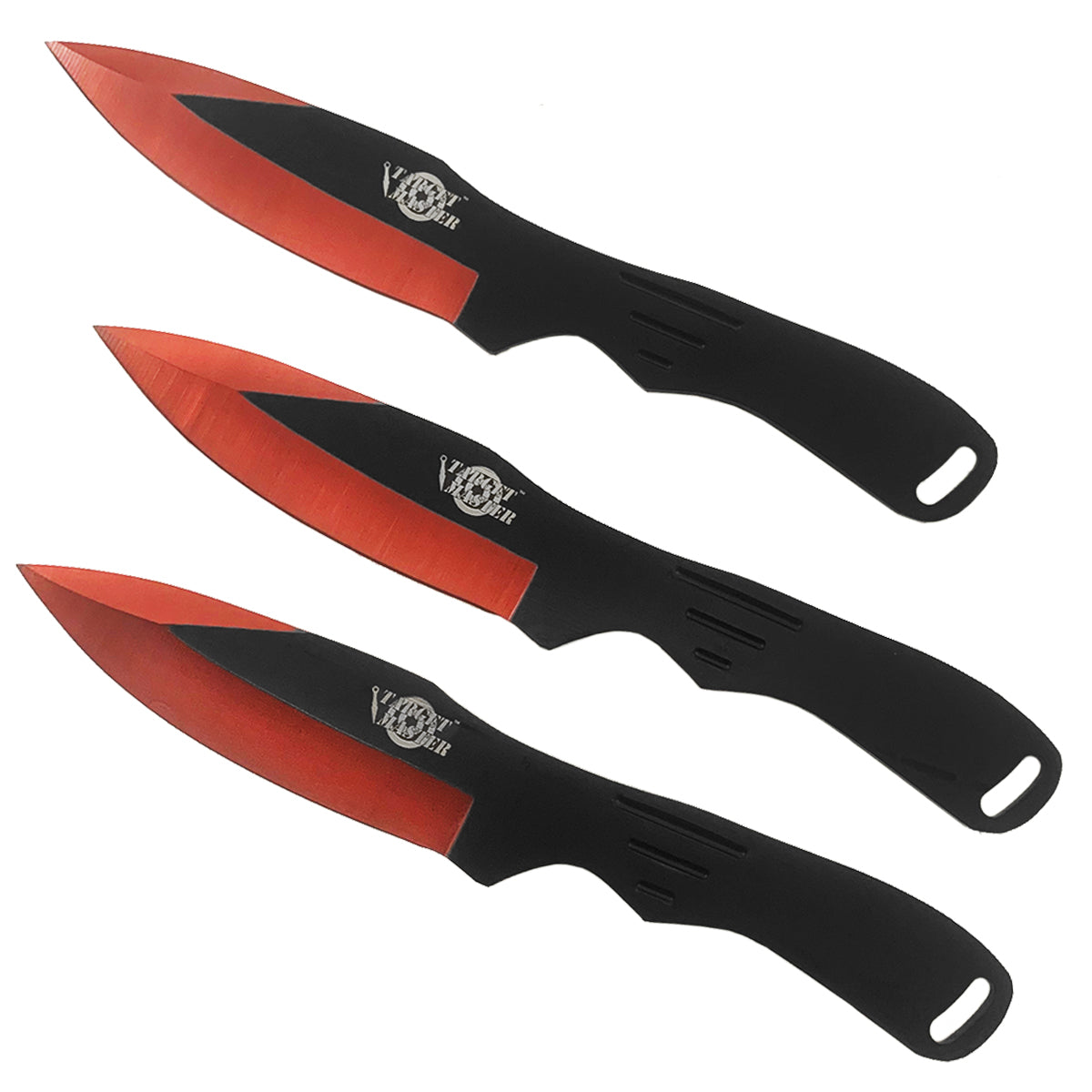 Target Master 3 Pcs Red Throwing Knife Set 8" Overall Length W/ Nylon Sheath