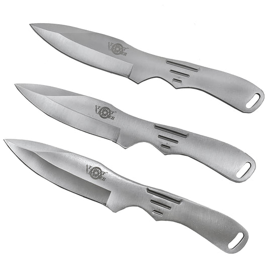 Target Master 3 Pcs Silver Throwing Knife Set 8" Overall Length W/ Nylon Sheath