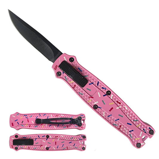 Mini OTF Knife with Pink Donut Design