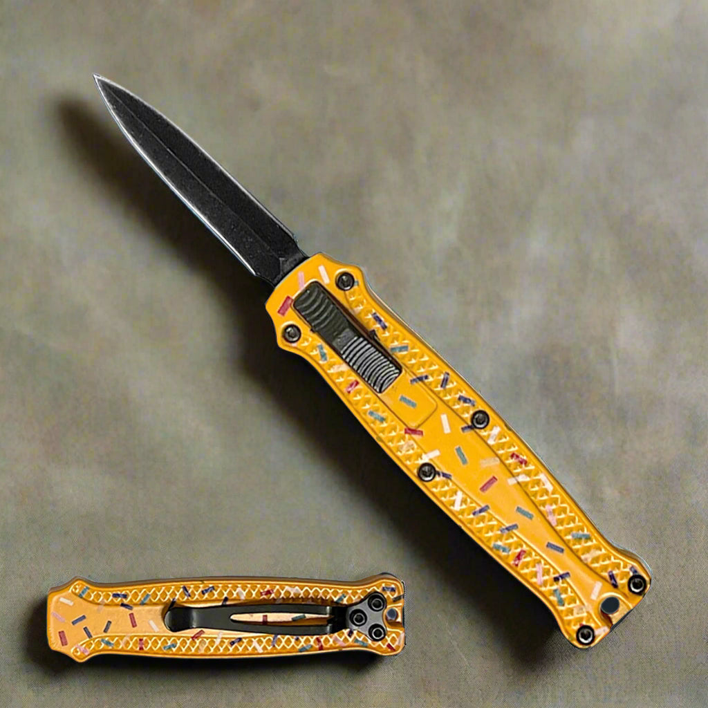 Pink Donut Automatic OTF Knife - Double Edge Blade