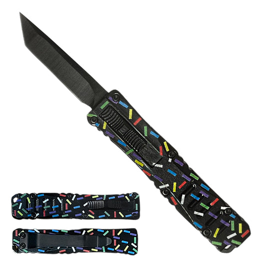 Mini OTF Knives - 2" Tanto Blade / Sprinkles Black Handle / OTF Knife