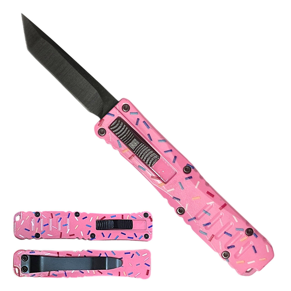 Mini OTF Knives - 2" Tanto Blade / Sprinkles Pink Handle / OTF Knife