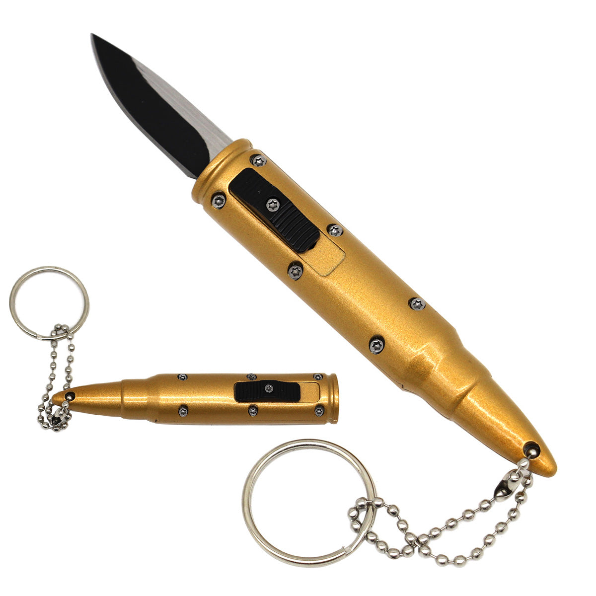 Mini OTF-Style Knife with 1.7-Inch 440 Steel Blade - Gold
