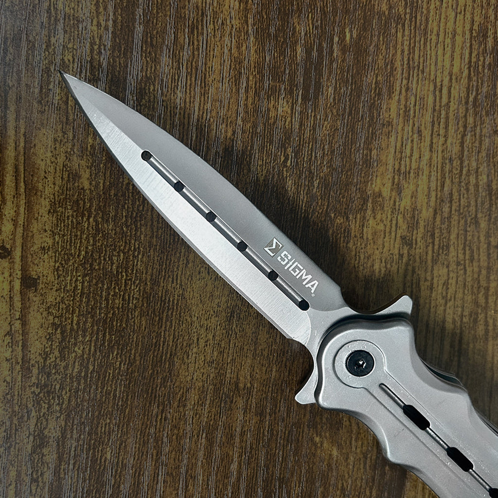 Sigma Ball Bearing Folding Knife -3 3/4" Blade / 4 3/4" Handle / Ball Bearing System / Gray