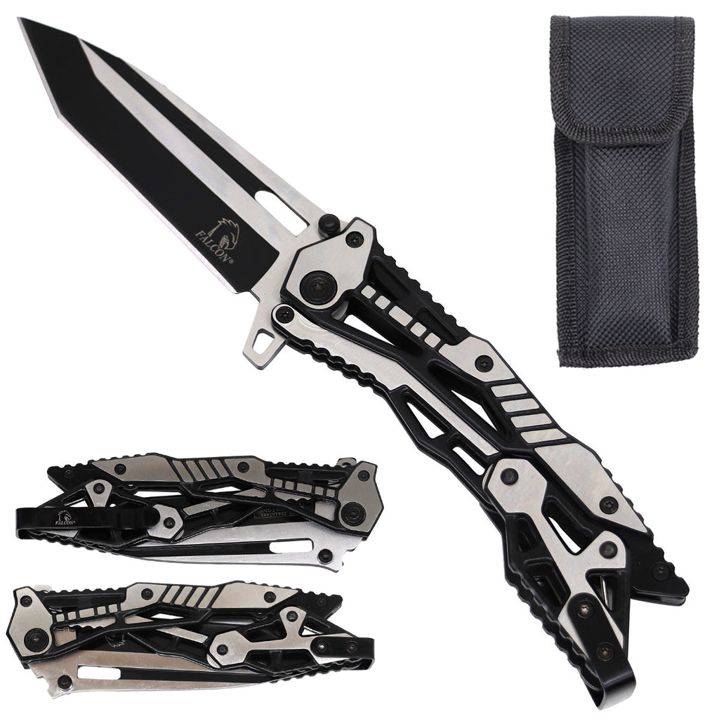 Falcon Black & Chrome Spring Assisted Pocket Knife