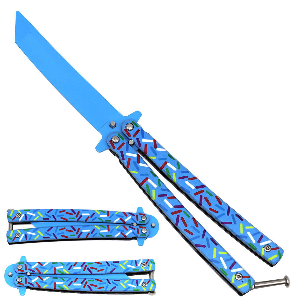 Donut‑Pattern Blue Balisong Trainer