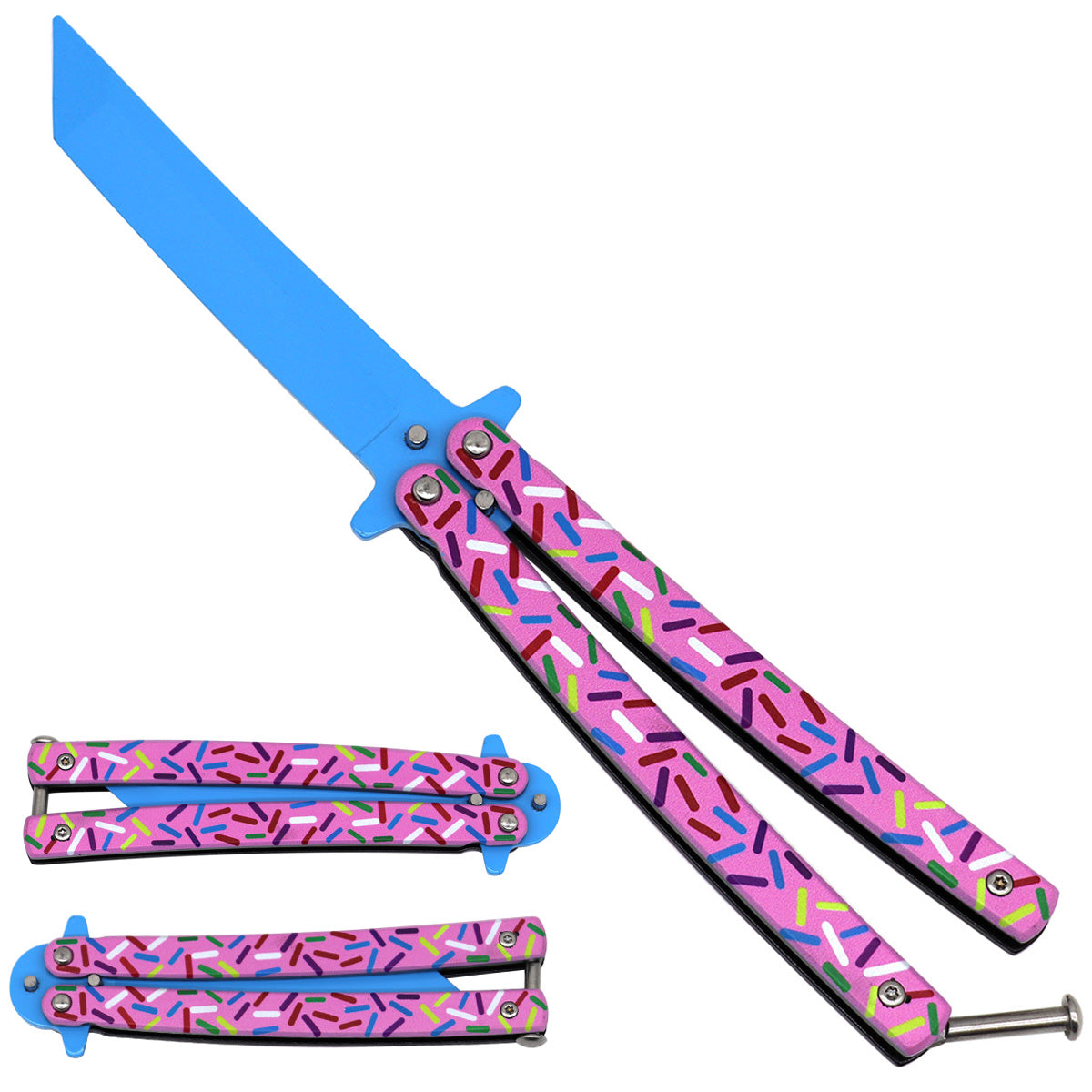 Donut‑Pattern Pink Balisong Trainer