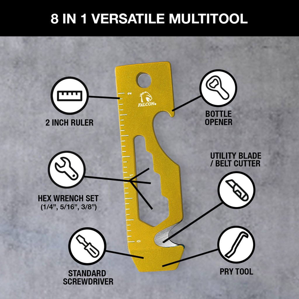 Falcon Gold Multi-Tool - 2.7" 8-in-1 Multi-Tool Keychain