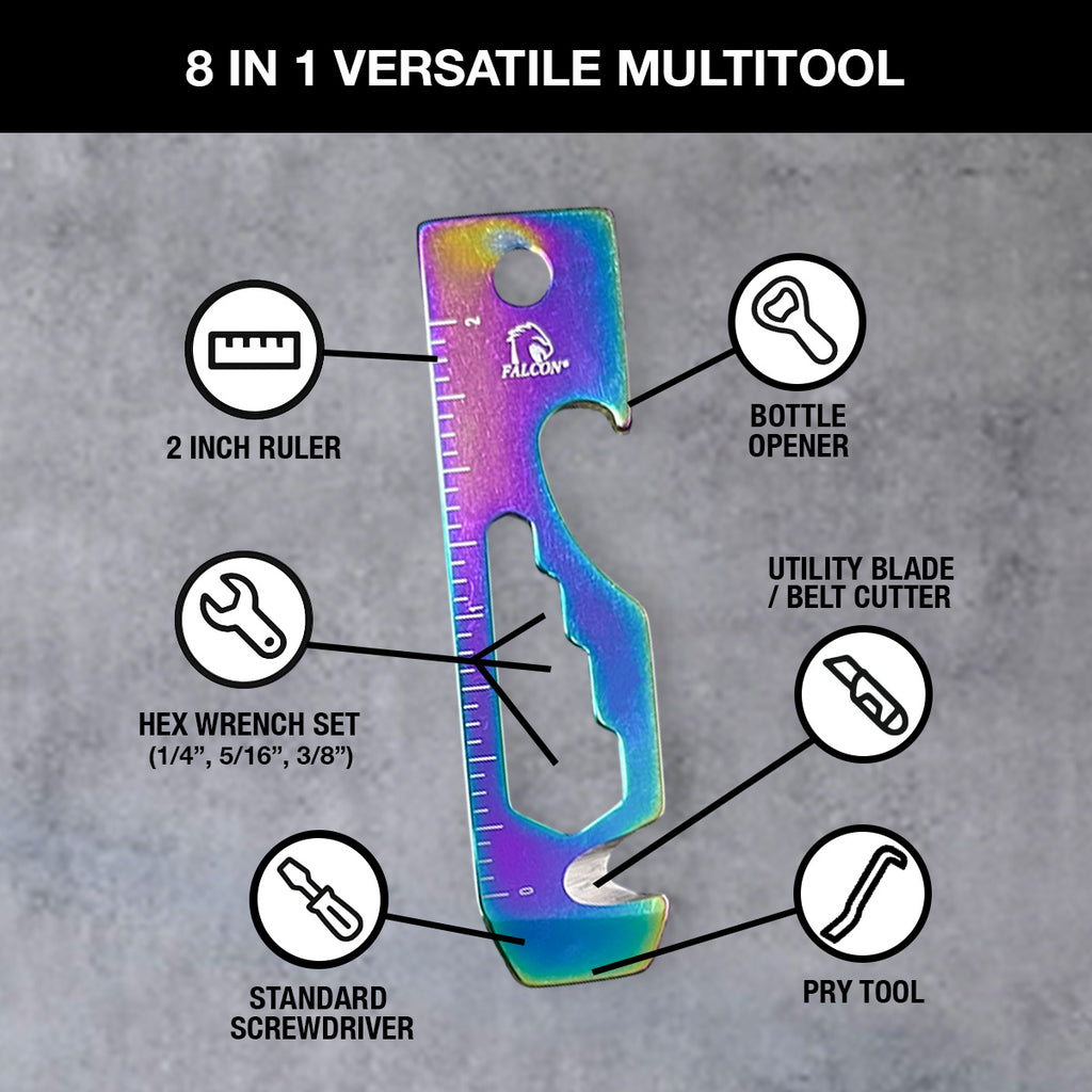 Falcon Rainbow Multi-Tool - 2.7" 8-in-1 Multi-Tool Keychain