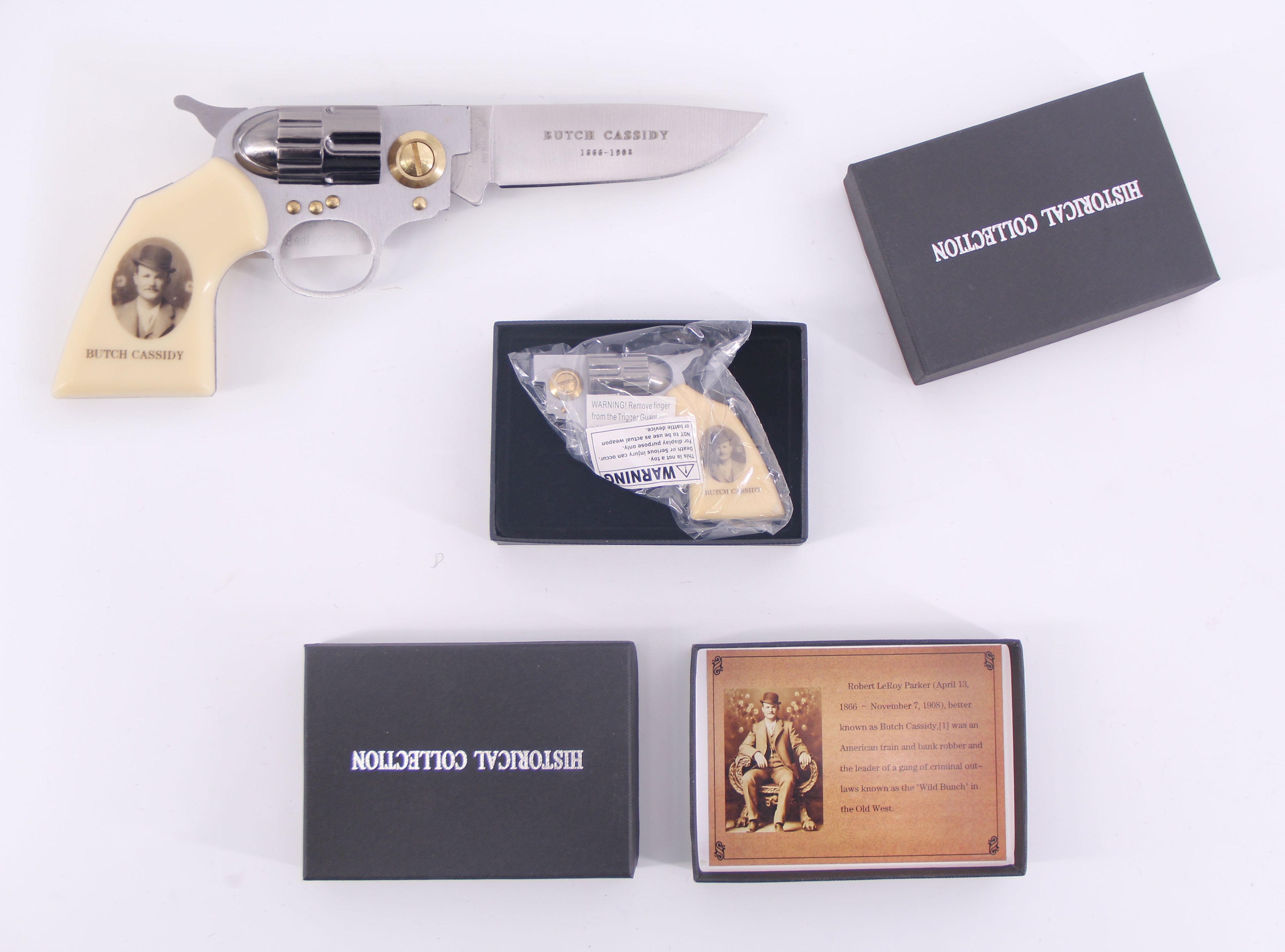 8" Butch Cassidy Photo on Handle Gun Style Folding Knife