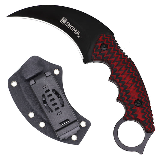 7-inch karambit hunting knife with Micarta handle and sheath, SKU KC126BBW