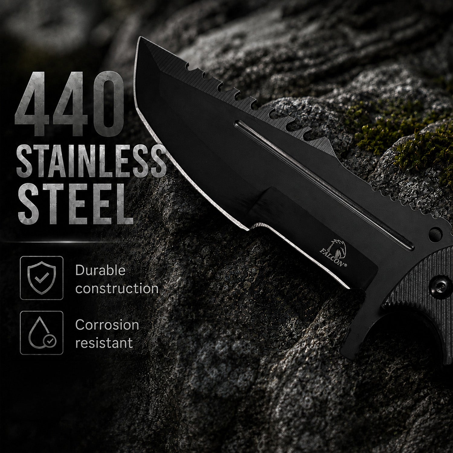 Black 7 1/2" & 8 1/2" Tactical Knife, 7 1/2" Karambit - 3 PCS Set