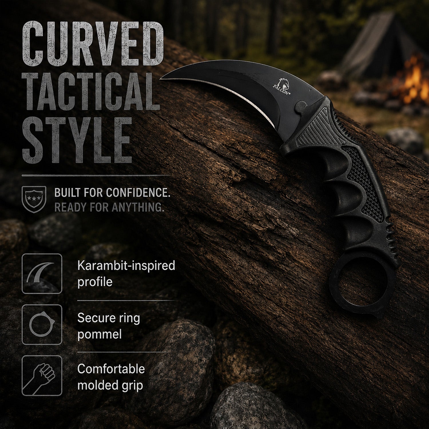 Black 7 1/2" & 8 1/2" Tactical Knife, 7 1/2" Karambit - 3 PCS Set