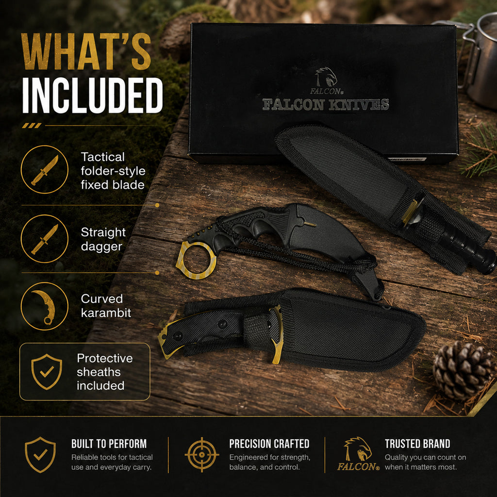 Falcon Knives tactical set with sheaths.