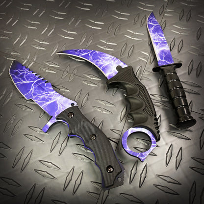 Falcon 3 PCS Blue Thunder Set. Tactical Knives & Karambit
