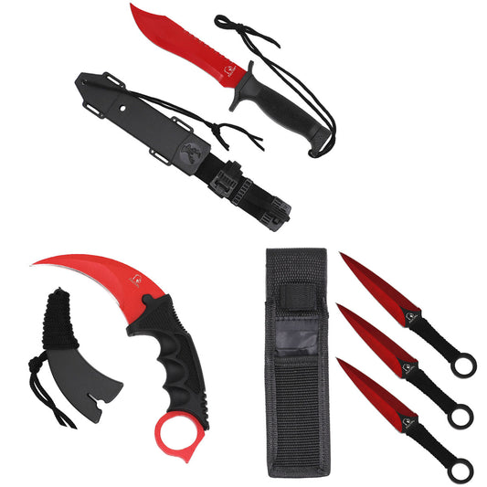 Falcon Hunting Knives 3 Piece Set Red