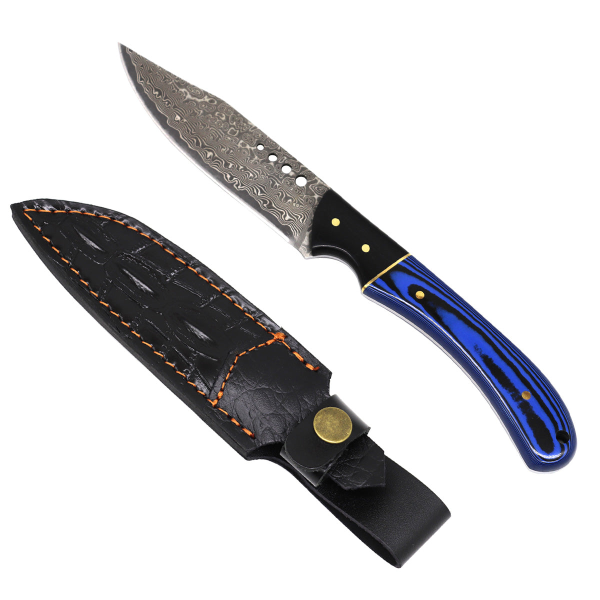 Rocky Mountain Damascus Hunting Knife - Blue Micarta