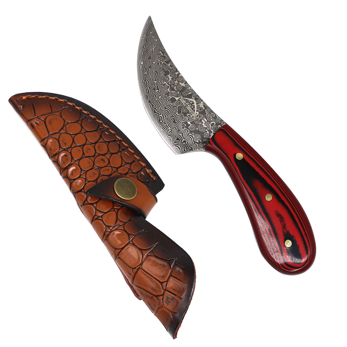 Damascus steel skinning knife with sheath | Pacific Solution.