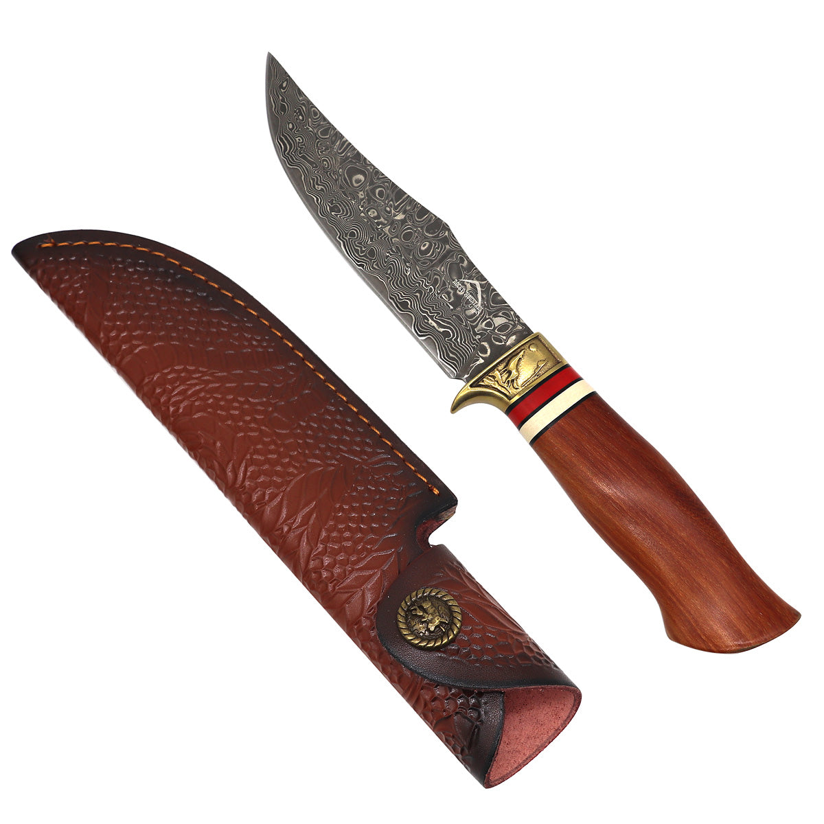 Damascus steel hunting knife with sheath | Pacific Solution.