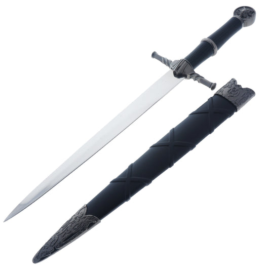 15 3/4" Black Wolf Head Medieval Dagger w/Plastic Scabbard