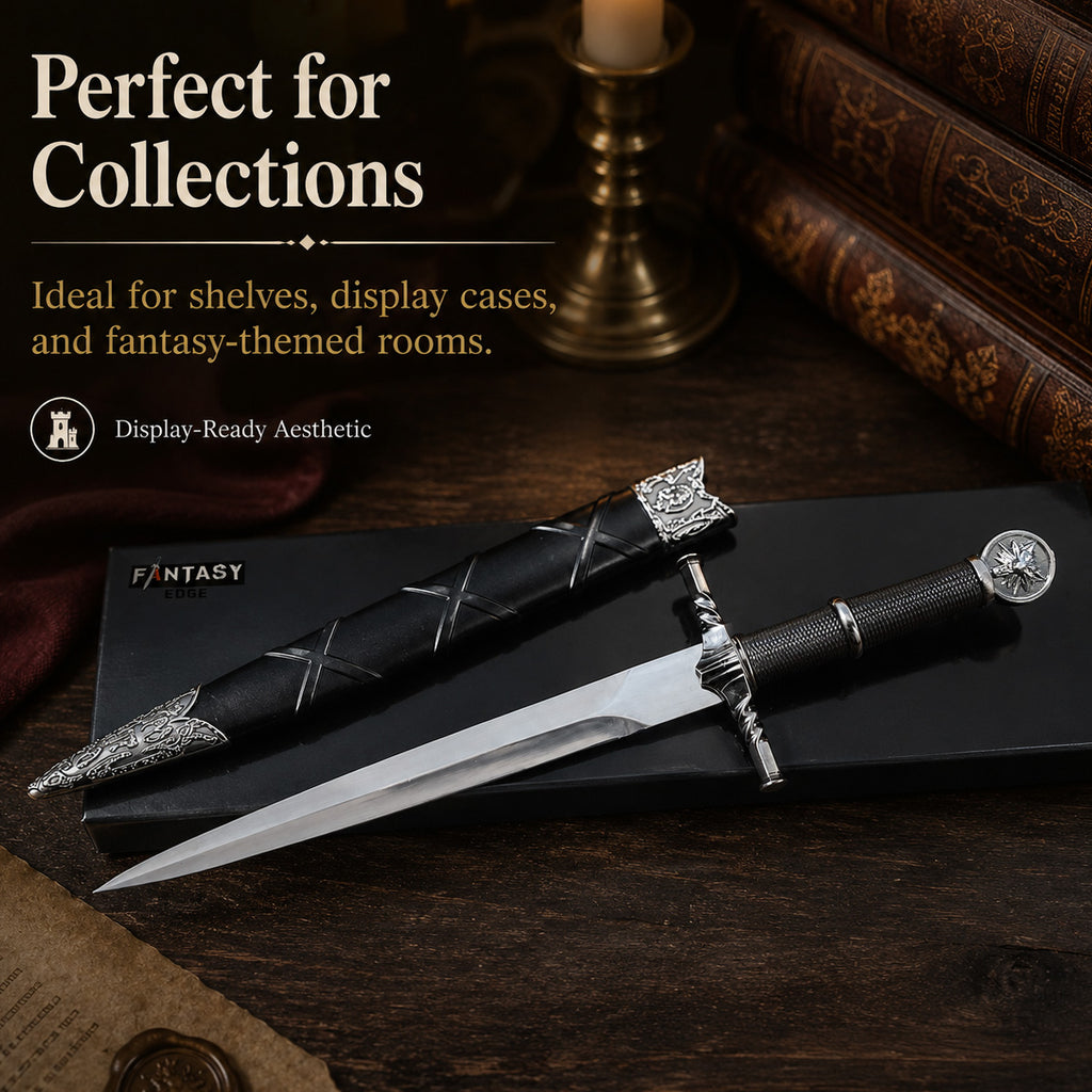 16"  Black Wolf Head Medieval Dagger w/Plastic Scabbard