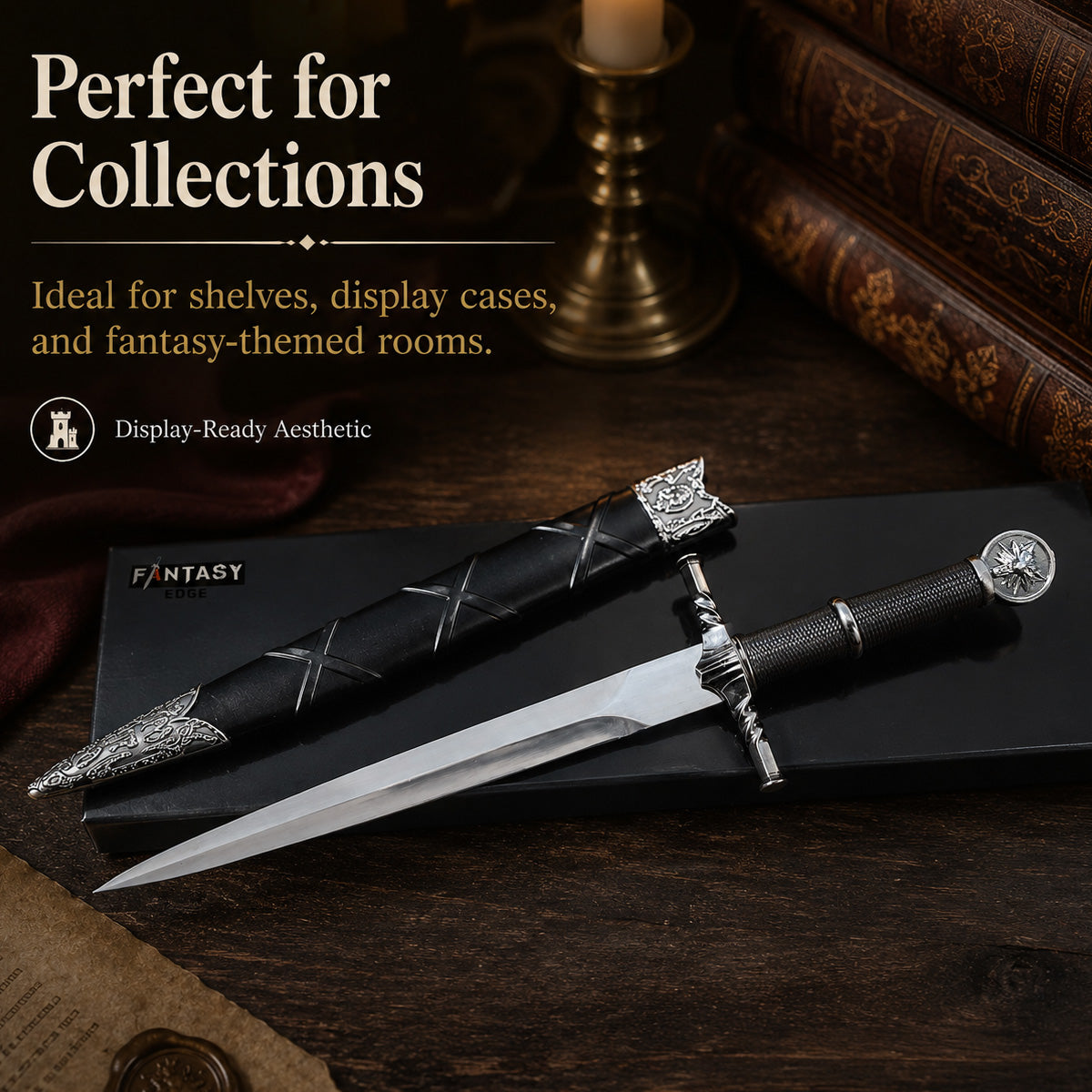 16"  Black Wolf Head Medieval Dagger w/Plastic Scabbard