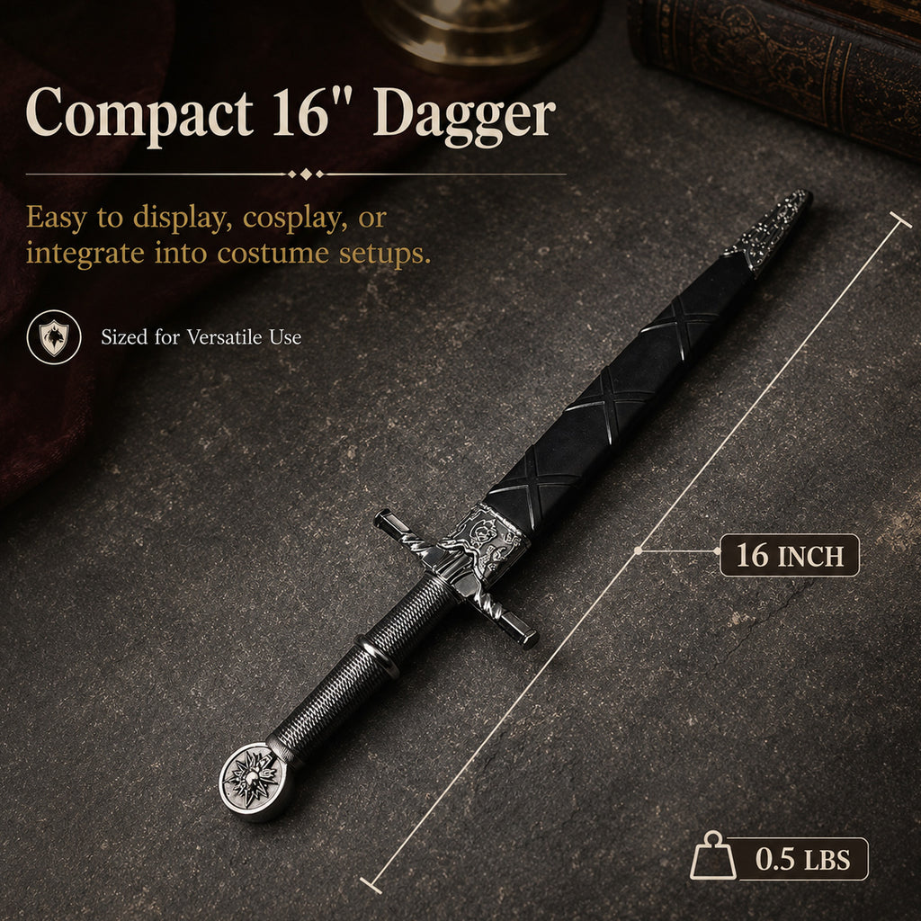 16"  Black Wolf Head Medieval Dagger w/Plastic Scabbard