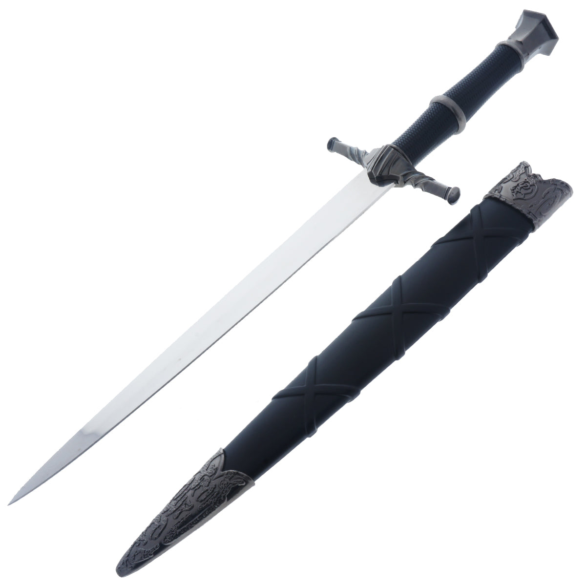 15-3-4-black-medieval-dagger-w-black-plastic-scabbard