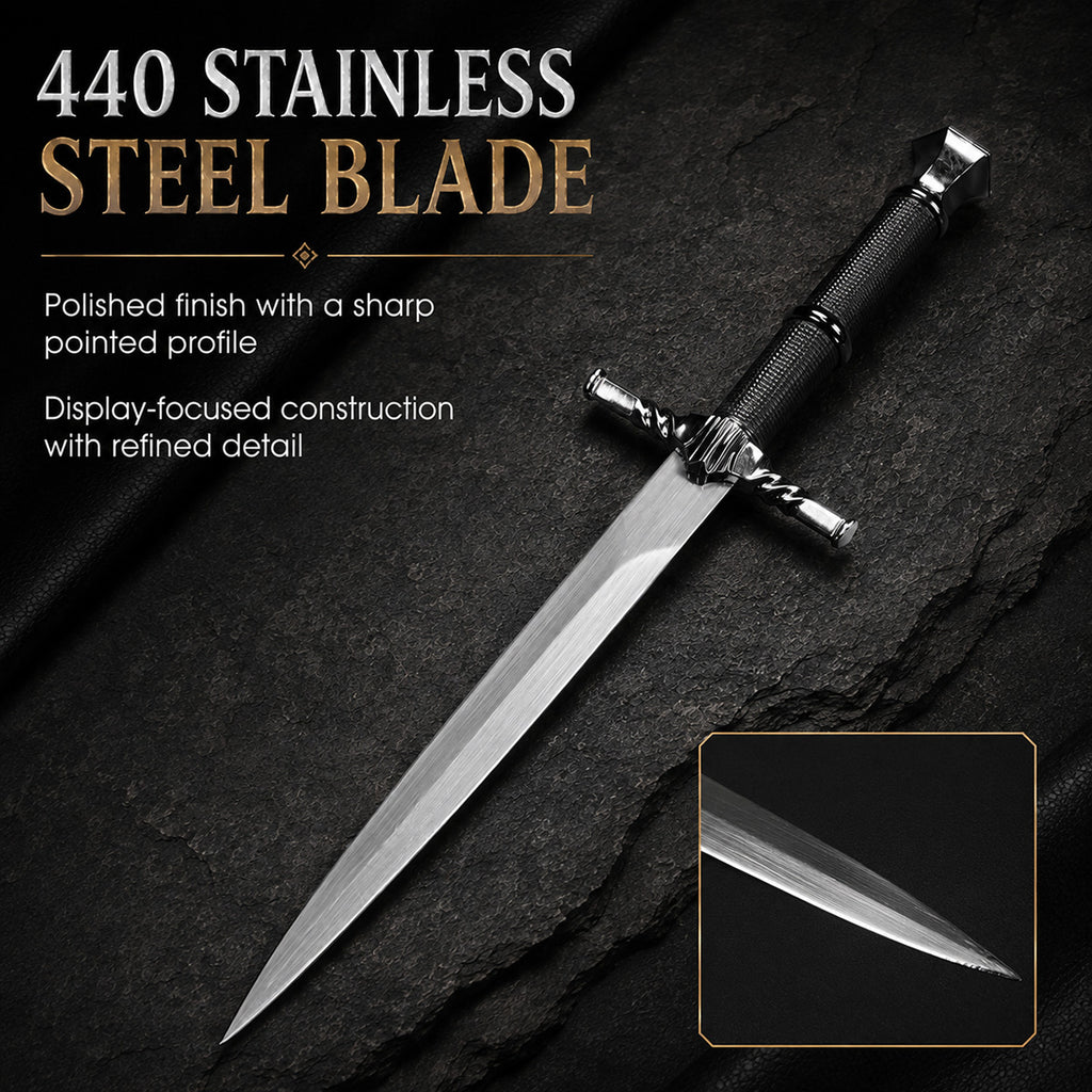 15 3/4" Black medieval dagger w/Black Plastic Scabbard