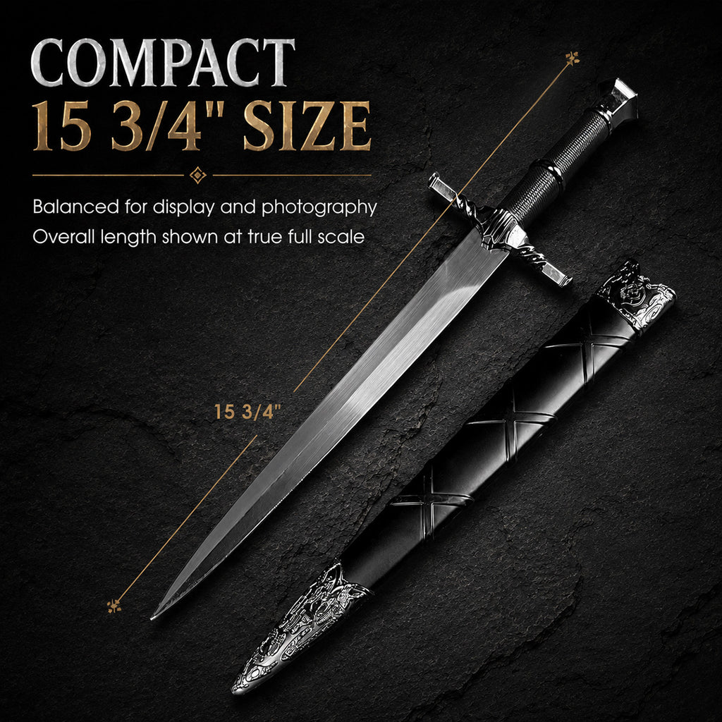 15 3/4" Black medieval dagger w/Black Plastic Scabbard