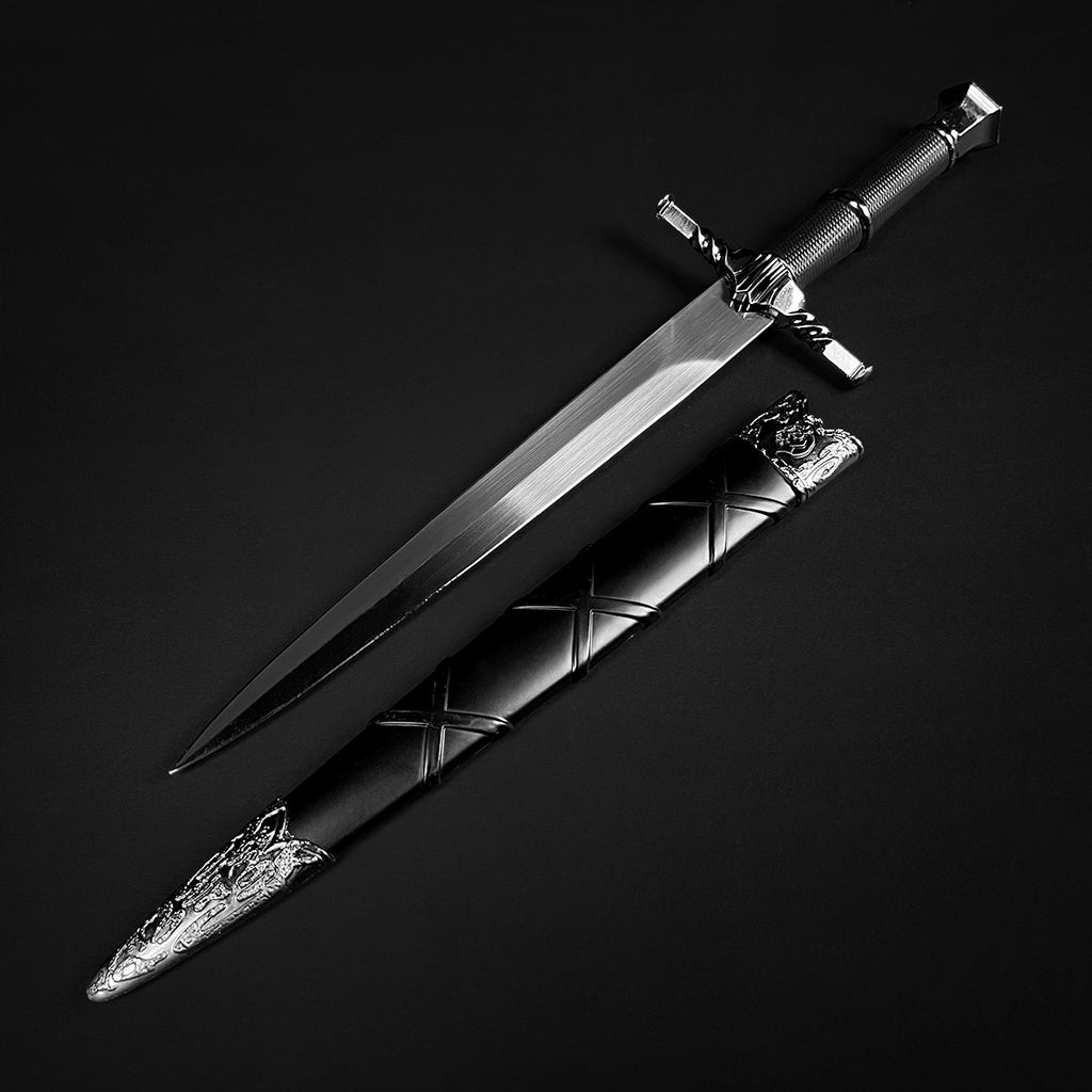 15 3/4" Black medieval dagger w/Black Plastic Scabbard