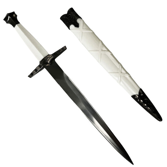 15" CLASSIC DAGGER W/ WHITE LEATHER SCABBAR