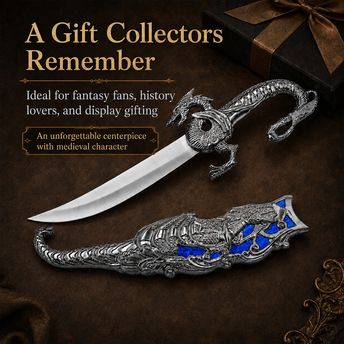 10" Fantasy Dragon Dagger with gift box (blue fitting)