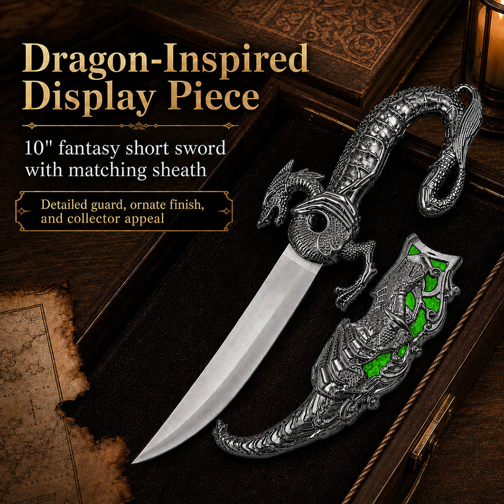 10" Blade Fantasy Dragon Dagger with gift box (Green fitting