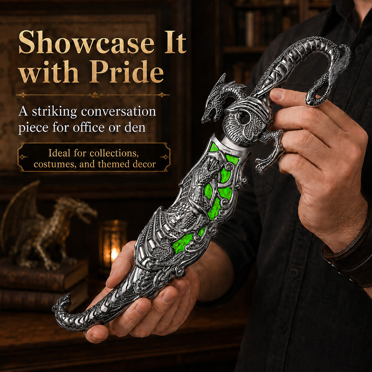 10" Blade Fantasy Dragon Dagger with gift box (Green fitting